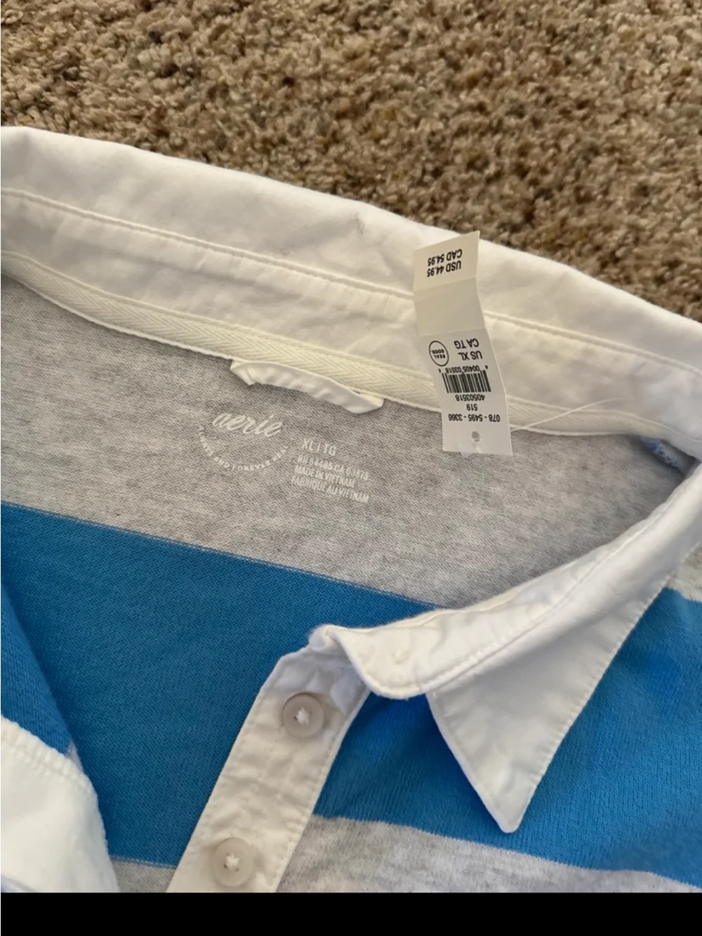NWT Aerie Sporty Prep Rugby Polo in Blue and Grey Stripe size XL - Picture 11 of 12